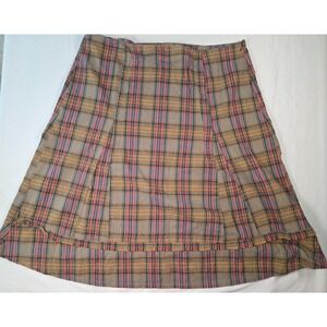 Plaid A Line Midi Skirt Size 16 Brown Pink Granola Rustic Country Chic Boho